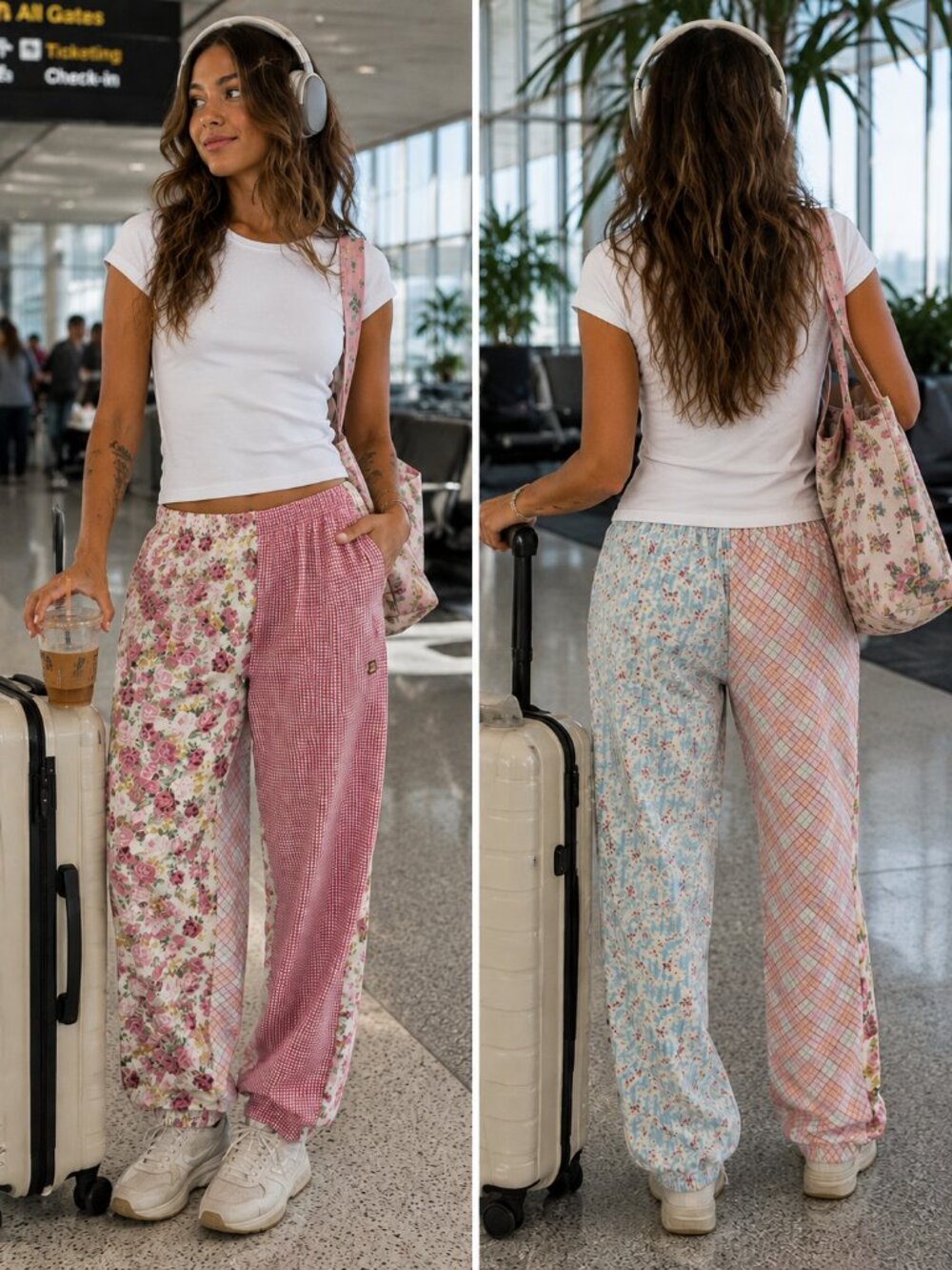 TEDDY FRESH Floral Gingham Patchwork Sweatpants Cottagecore Y2K Whimsy Cozy M